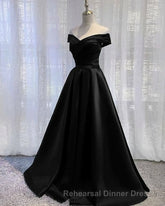 Black Satin Off Shoulder Long Simple Evening Dress Semi Formal Prom Dresses,Stunning Party Gown